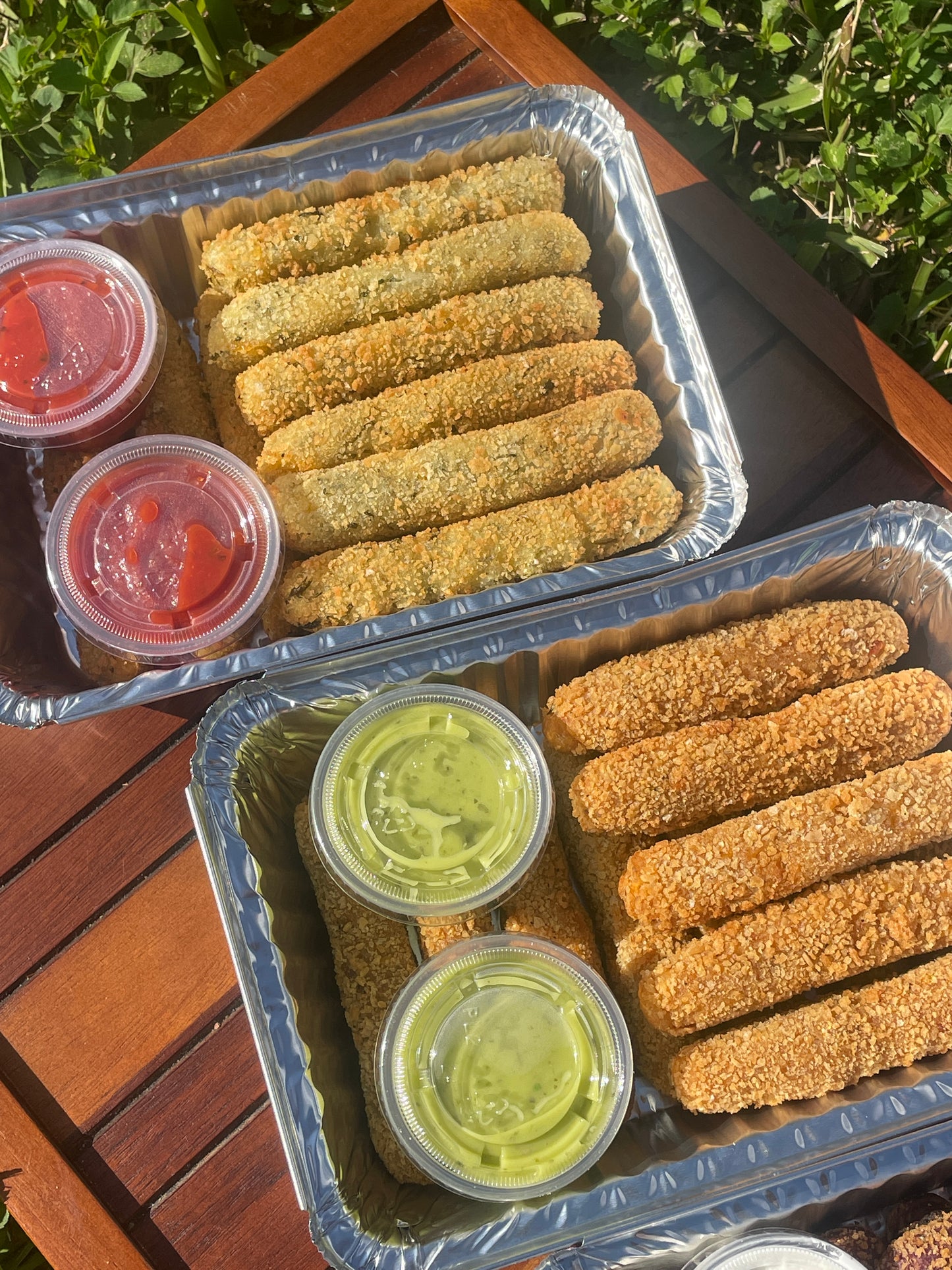 Top to bottom: 
Lemon Garlic Cilantro + Marinara Sauce
Traditional Cuban Style + Lime Cilantro Sauce