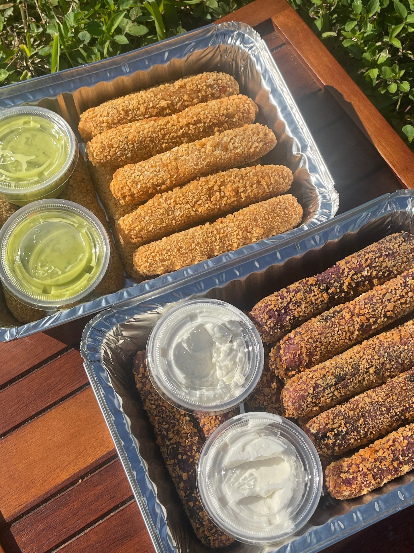 Top to bottom: 
Traditional Cuban Style + Lime Cilantro Sauce 
Taro Cookies N’ Cream + Vanilla Icing